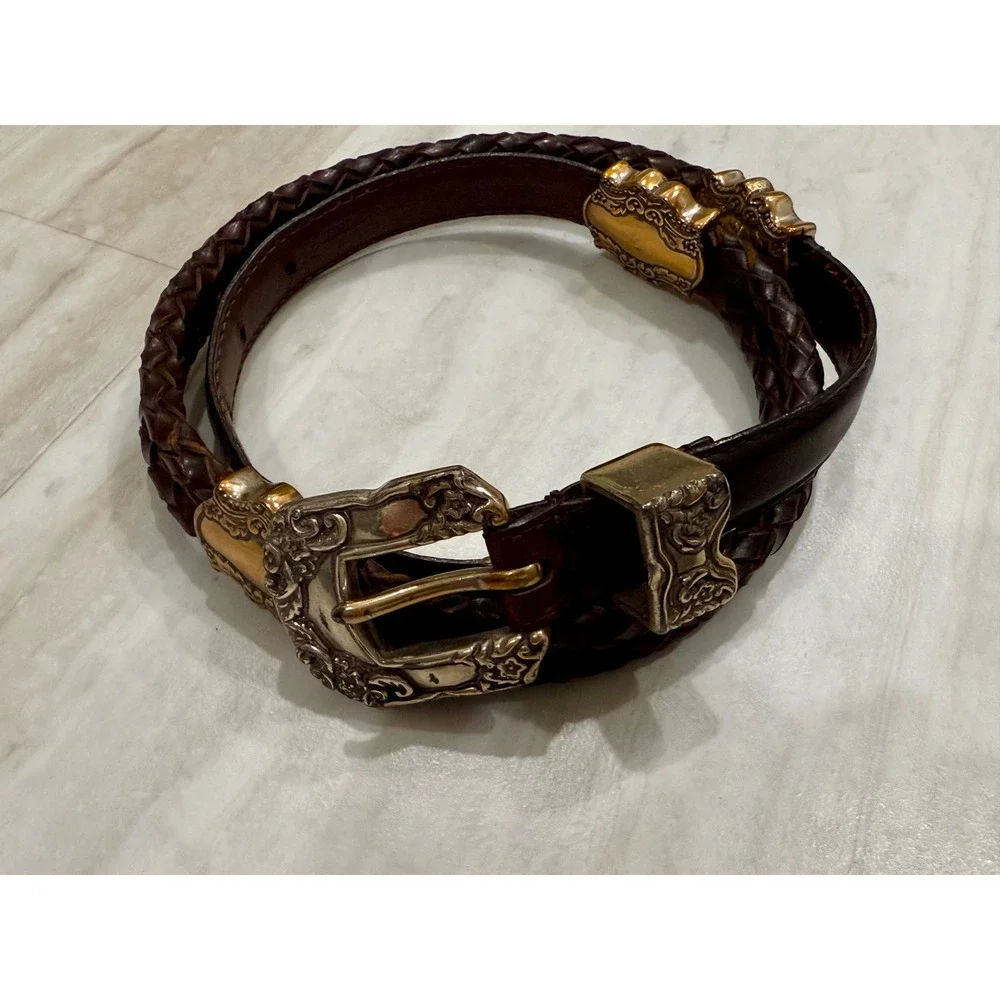 Vintage 90s John Rich and Bros. Woolrich Dark Brown Braided Leather Western Belt